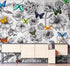 Butterflies in Flower Garden Wall Mural. Retro Black and White Illustration Floral Design. #6320