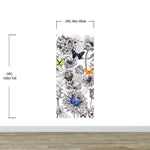 Butterflies in Flower Garden Wall Mural. Retro Black and White Illustration Floral Design. #6320