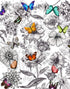 Butterflies in Flower Garden Wall Mural. Retro Black and White Illustration Floral Design. #6320