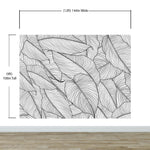Banana Leaves Wallpaper, Palm Leaves Line Art Pattern Peel and Stick Wall Mural. #6330