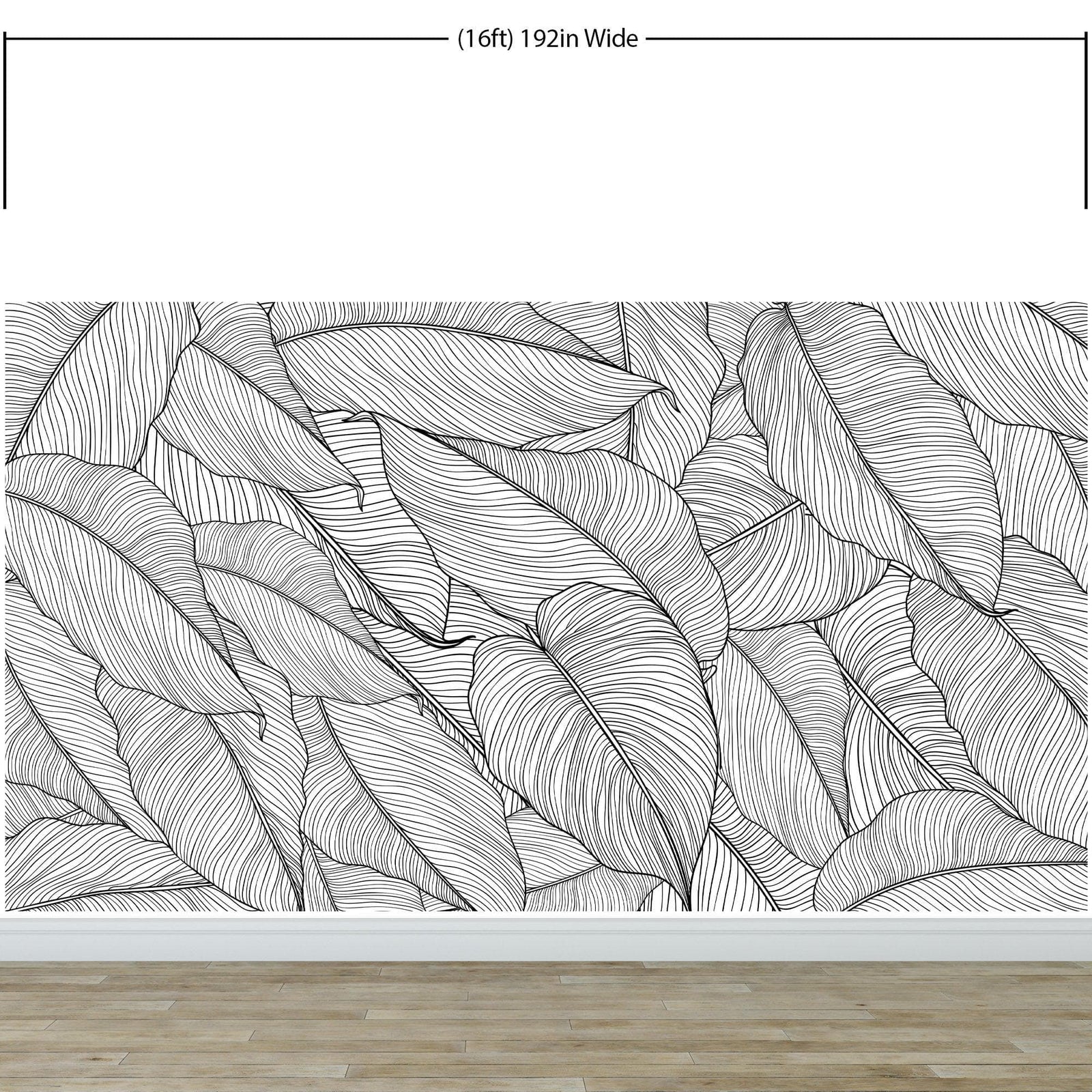 Banana Leaves Wallpaper, Palm Leaves Line Art Pattern Peel and Stick Wall Mural. #6330
