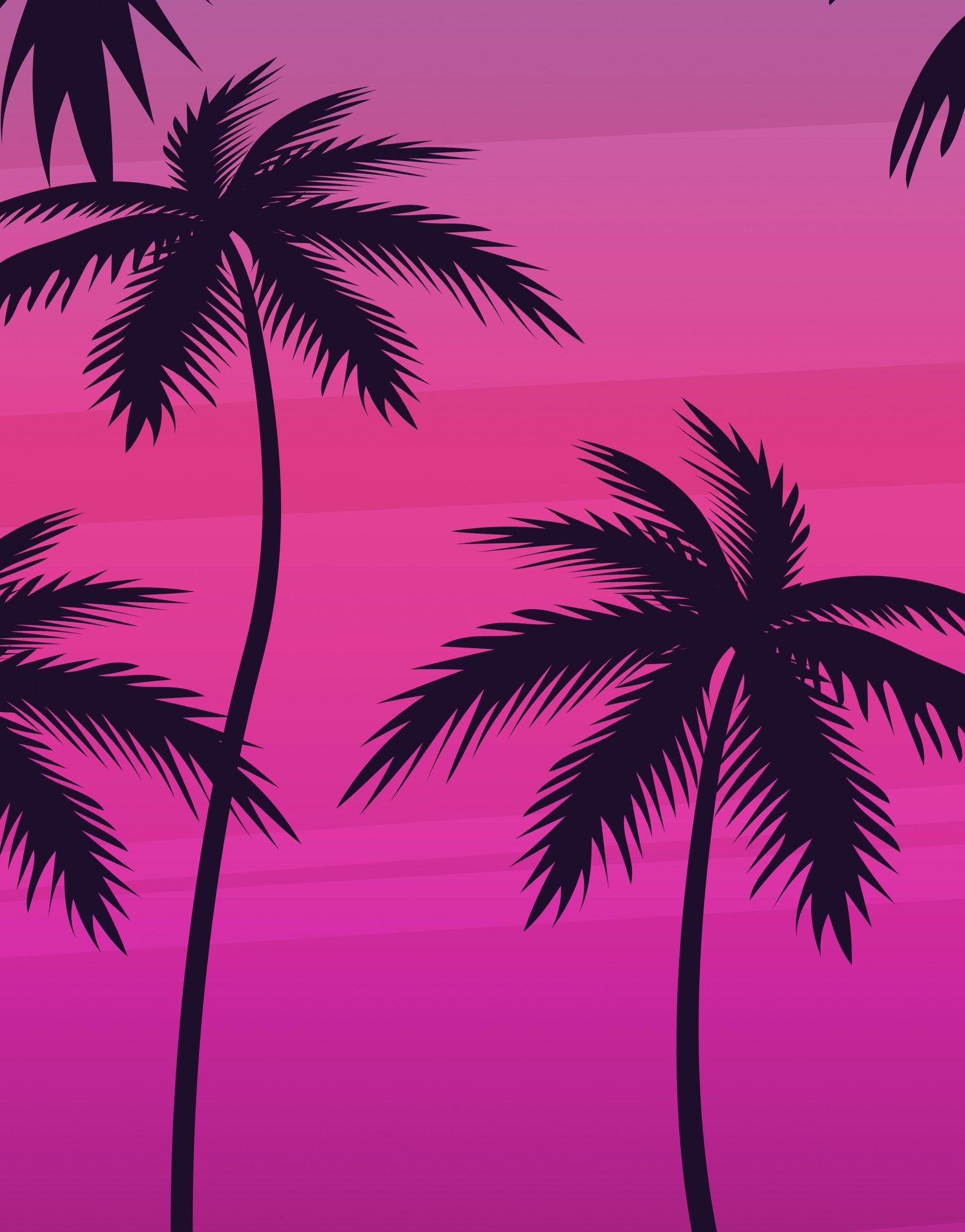 Miami Tropical Palm Tree Illustration Vice Color Sunset Wall Mural. Bright Miami Vice Blue and Fuchsia Colors. #6331