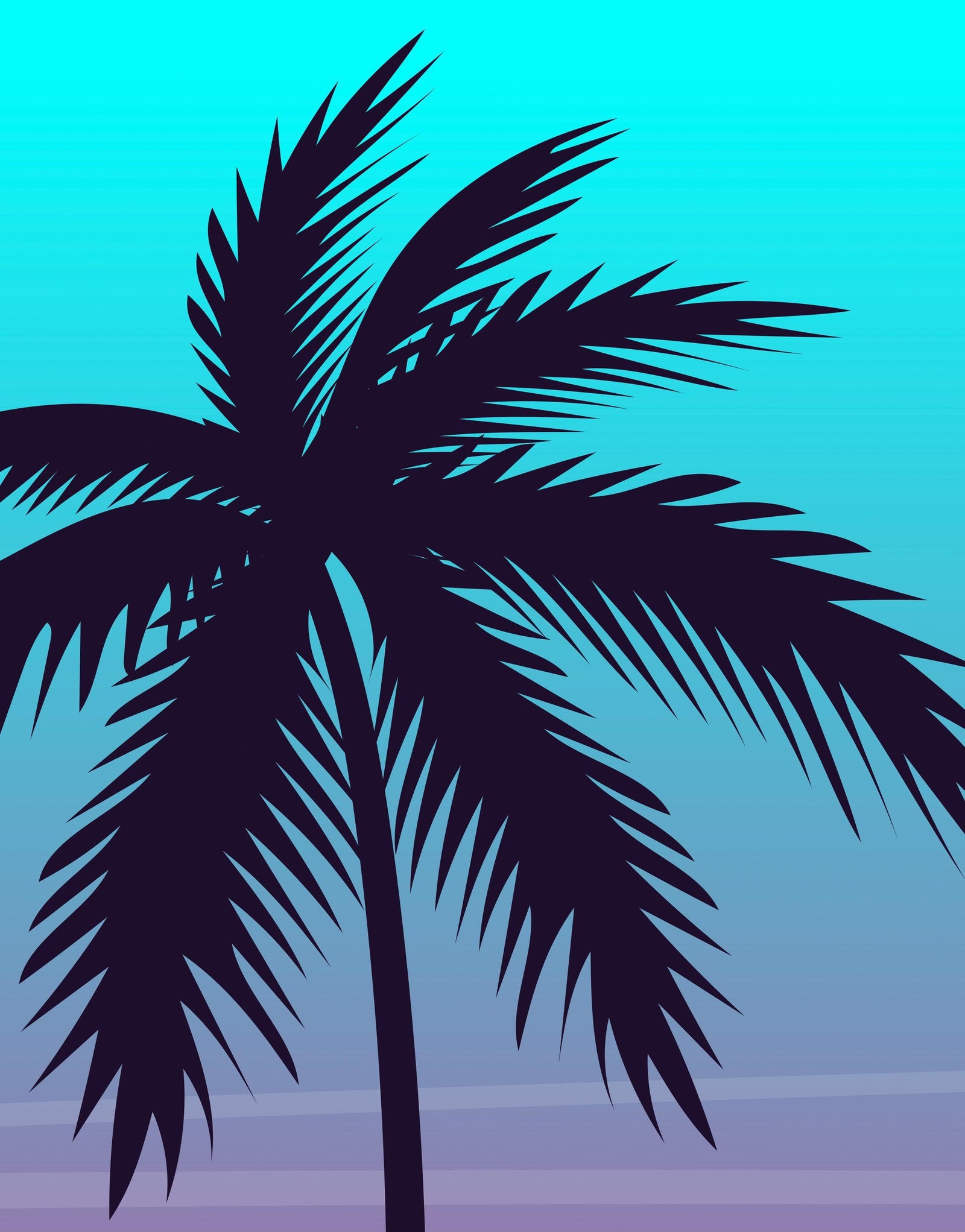 Miami Tropical Palm Tree Illustration Vice Color Sunset Wall Mural. Bright Miami Vice Blue and Fuchsia Colors. #6331