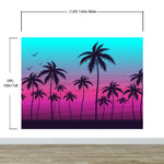 Miami Tropical Palm Tree Illustration Vice Color Sunset Wall Mural. Bright Miami Vice Blue and Fuchsia Colors. #6331