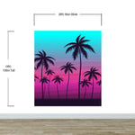 Miami Tropical Palm Tree Illustration Vice Color Sunset Wall Mural. Bright Miami Vice Blue and Fuchsia Colors. #6331