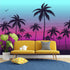 Miami Tropical Palm Tree Illustration Vice Color Sunset Wall Mural. Bright Miami Vice Blue and Fuchsia Colors. #6331