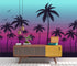 Miami Tropical Palm Tree Illustration Vice Color Sunset Wall Mural. Bright Miami Vice Blue and Fuchsia Colors. #6331
