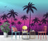 Miami Tropical Palm Tree Illustration Vice Color Sunset Wall Mural. Bright Miami Vice Blue and Fuchsia Colors. #6331