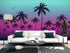 Miami Tropical Palm Tree Illustration Vice Color Sunset Wall Mural. Bright Miami Vice Blue and Fuchsia Colors. #6331