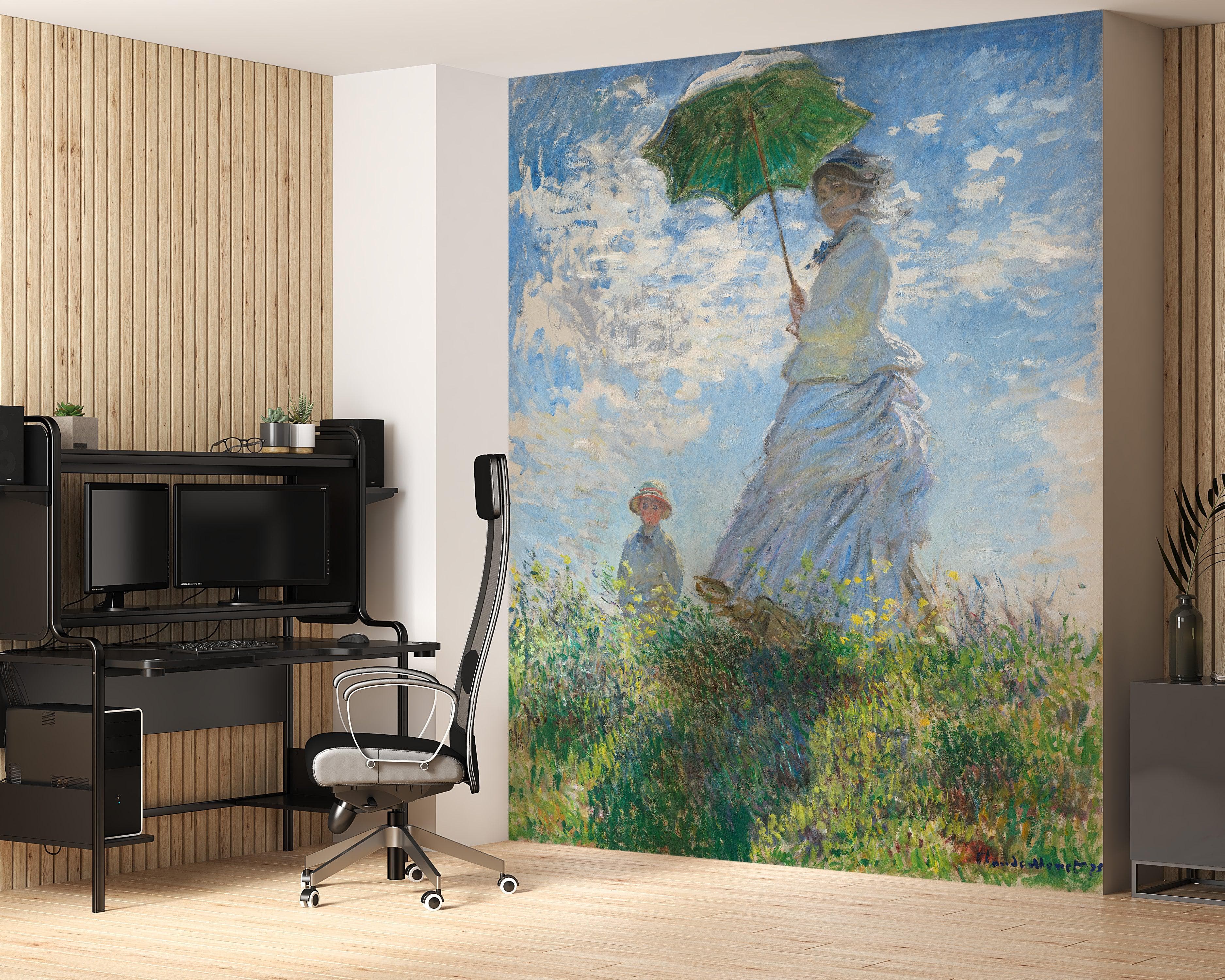 Monet Painting Wall Mural. Woman with a Parasol, Madame Monet and Her Son (1875) Painting. #6332