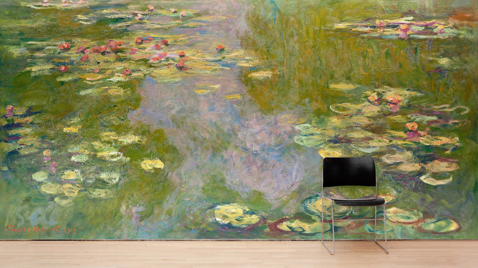 Monet Painting, Water Lilies (From 1919). Peel and Stick Wallpaper Wall Mural. #6333
