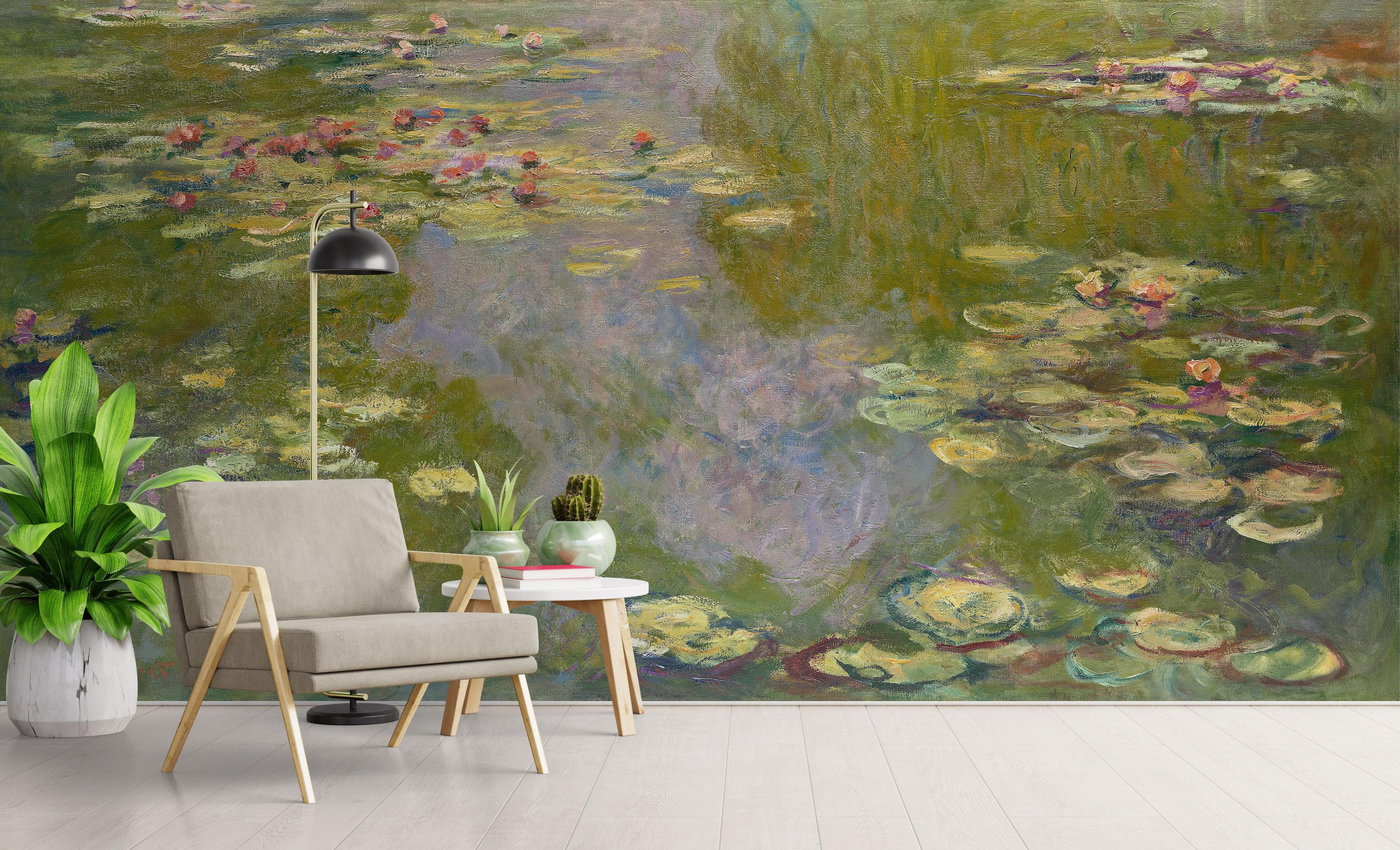 Monet Painting, Water Lilies (From 1919). Peel and Stick Wallpaper Wall Mural. #6333
