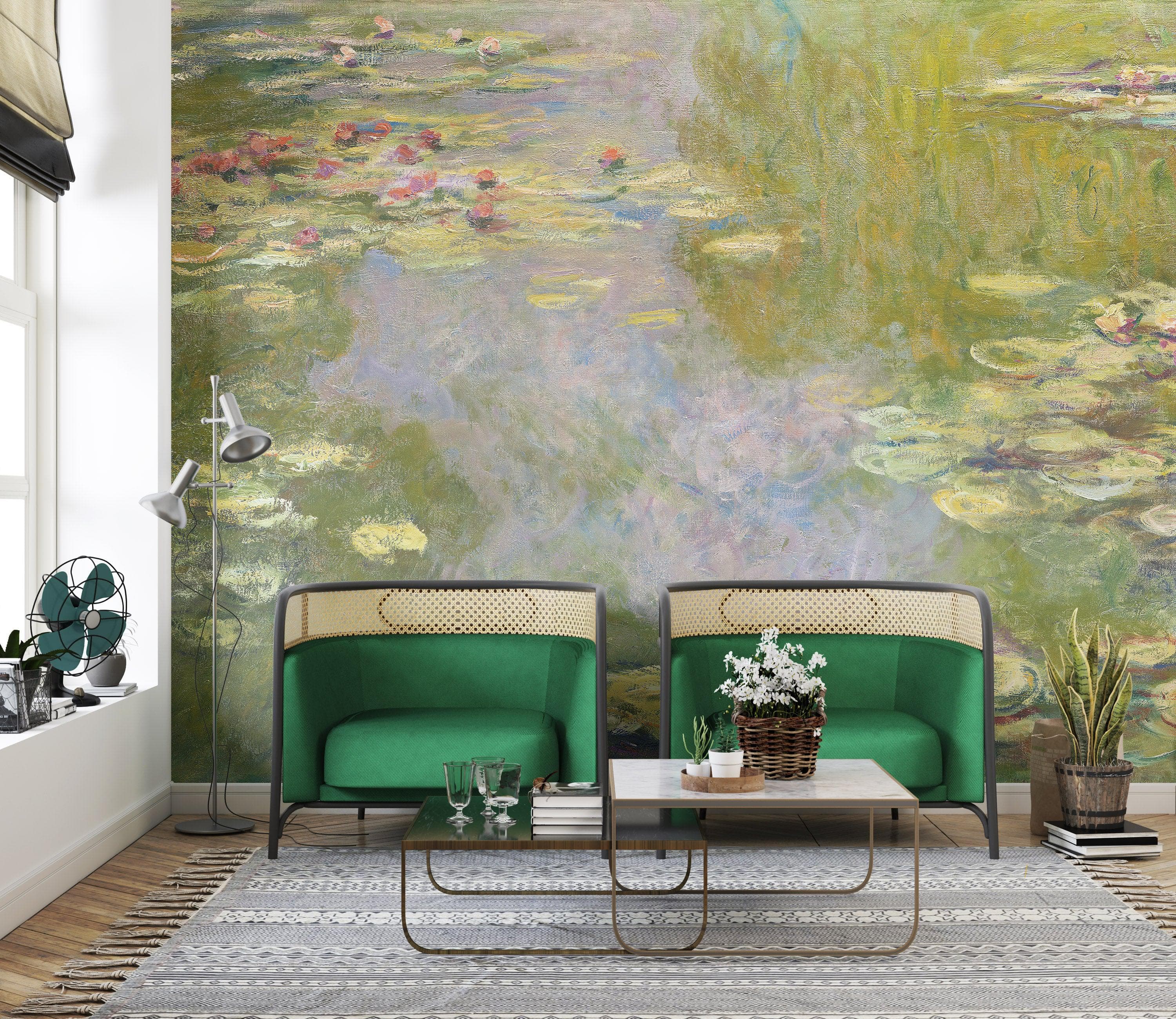 Monet Painting, Water Lilies (From 1919). Peel and Stick Wallpaper Wall Mural. #6333