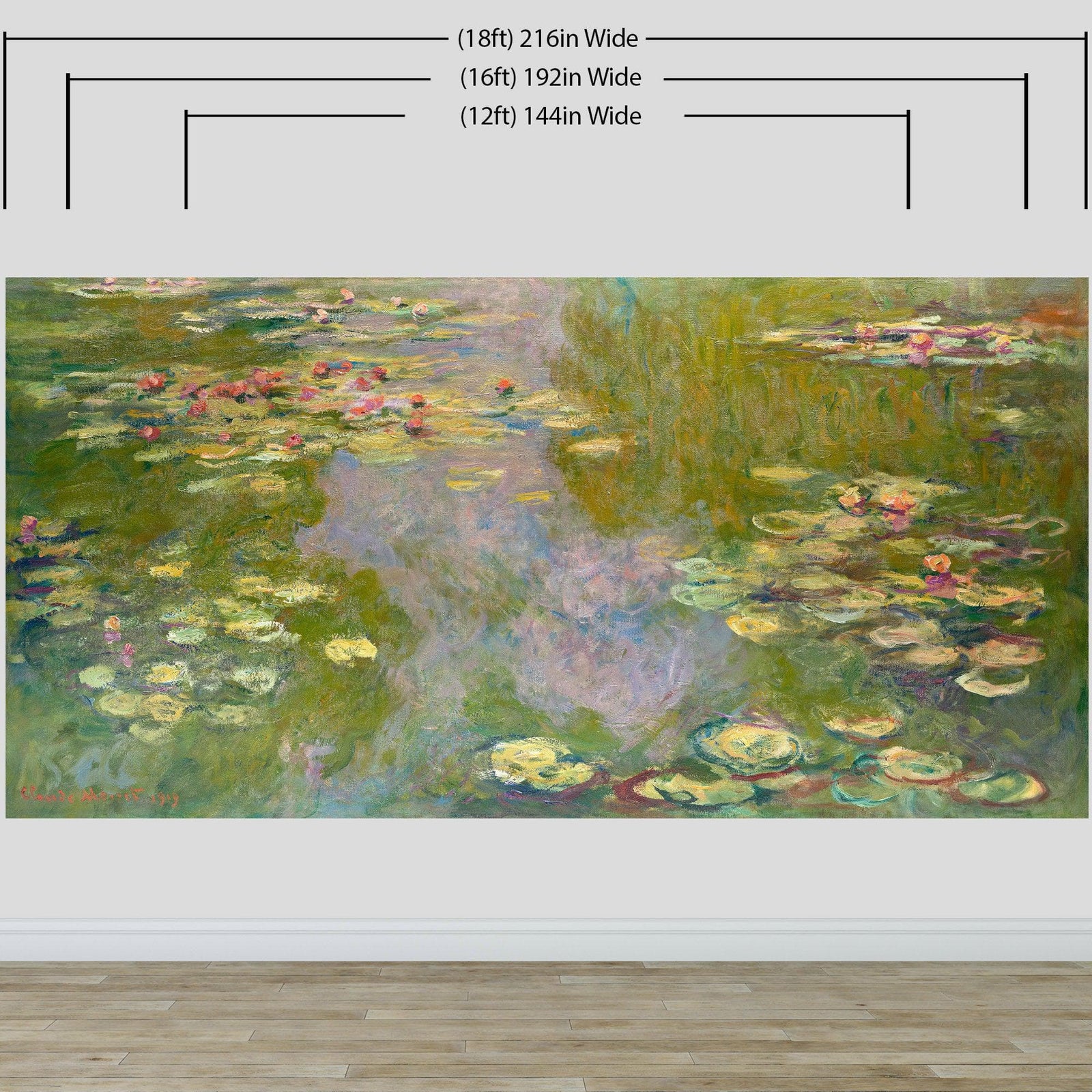 Monet Painting, Water Lilies (From 1919). Peel and Stick Wallpaper Wall Mural. #6333
