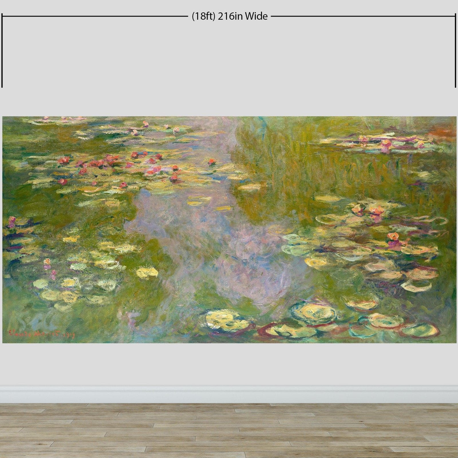 Monet Painting, Water Lilies (From 1919). Peel and Stick Wallpaper Wall Mural. #6333