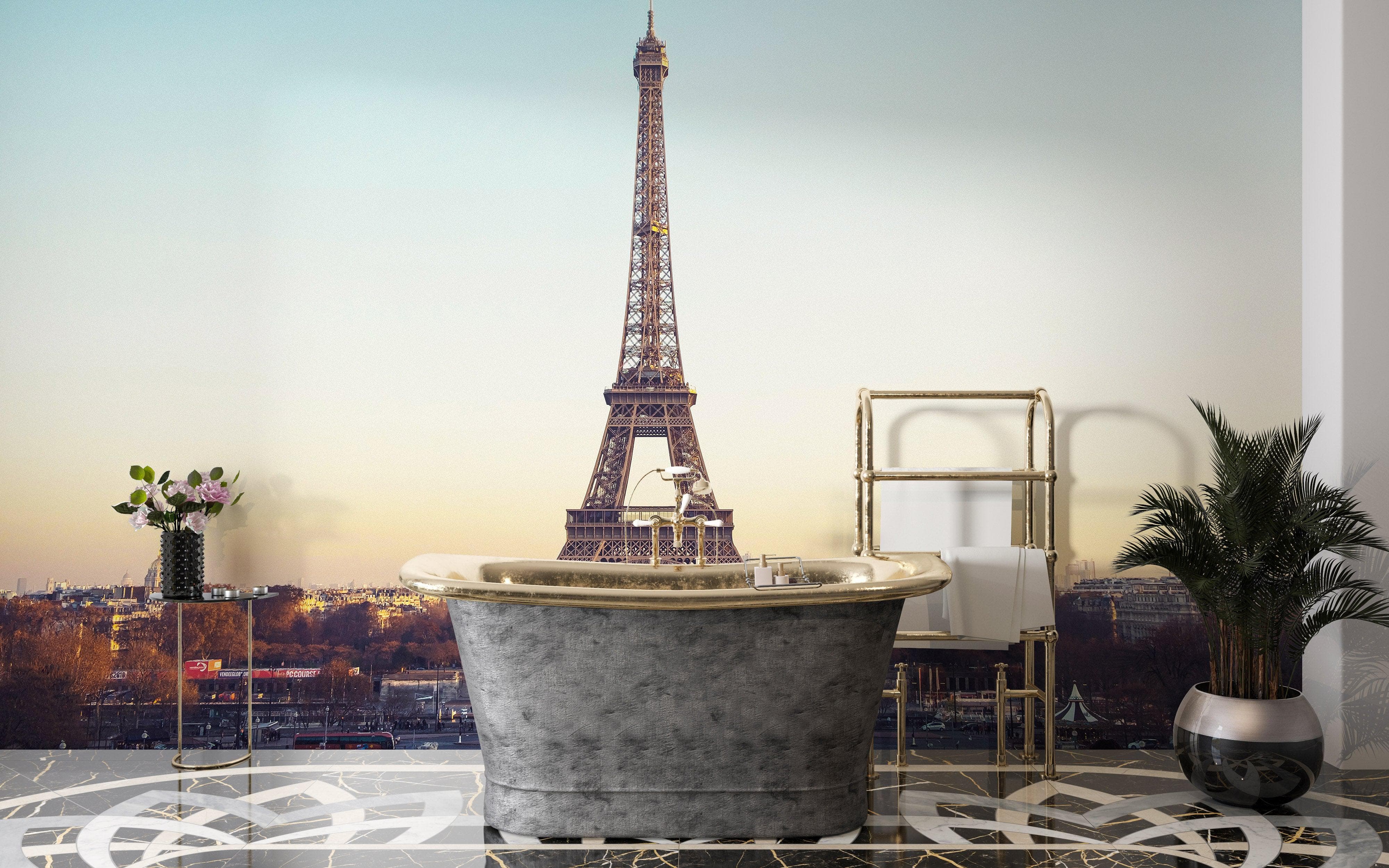 Eiffel Tower Wallpaper Mural Peel and Stick. / Paris France / European Vintage Style Decor. #6366