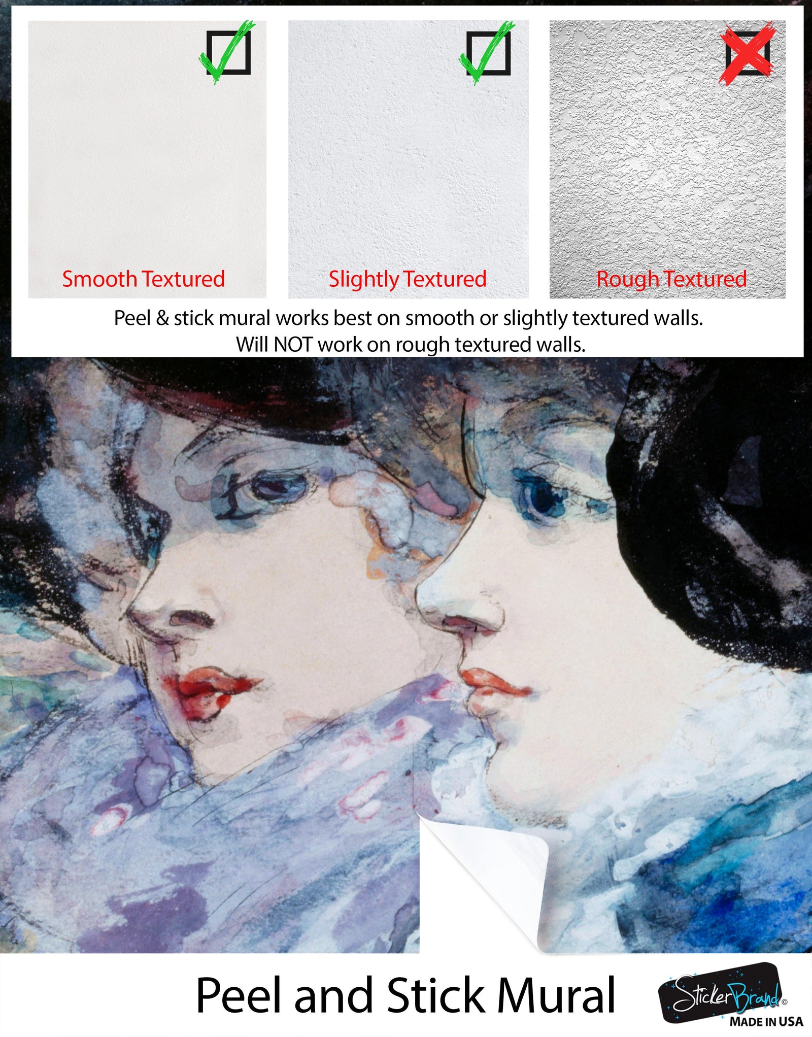 Vintage Painting, Three Women in Profile by Artist Henry Somm. Large Wall Mural / Peel and Stick Wallpaper. #6338