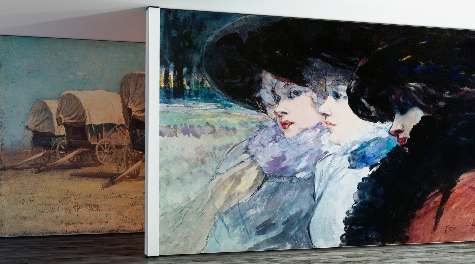 Vintage Painting, Three Women in Profile by Artist Henry Somm. Large Wall Mural / Peel and Stick Wallpaper. #6338