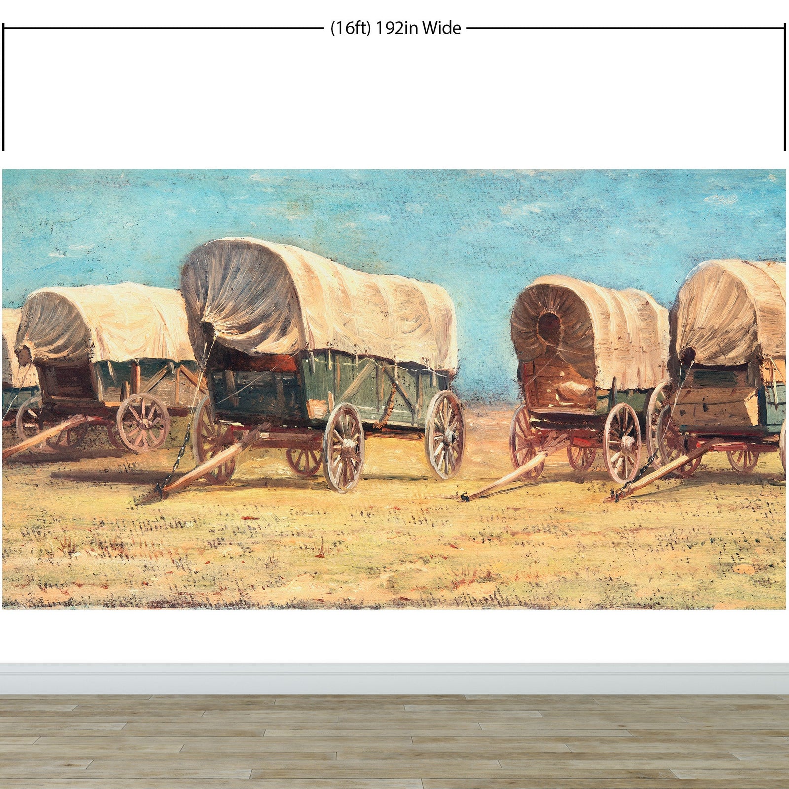 Western Cowboy Theme Wall Mural Decor. Study of Covered Wagons by Samuel Colman. Painting Artwork. Peel and Stick Wallpaper. #6339
