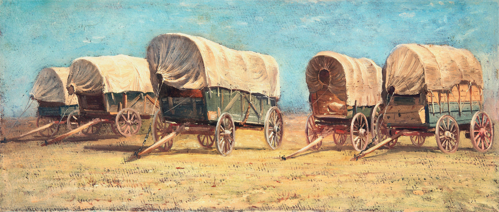 Western Cowboy Theme Wall Mural Decor. Study of Covered Wagons by Samuel Colman. Painting Artwork. Peel and Stick Wallpaper. #6339