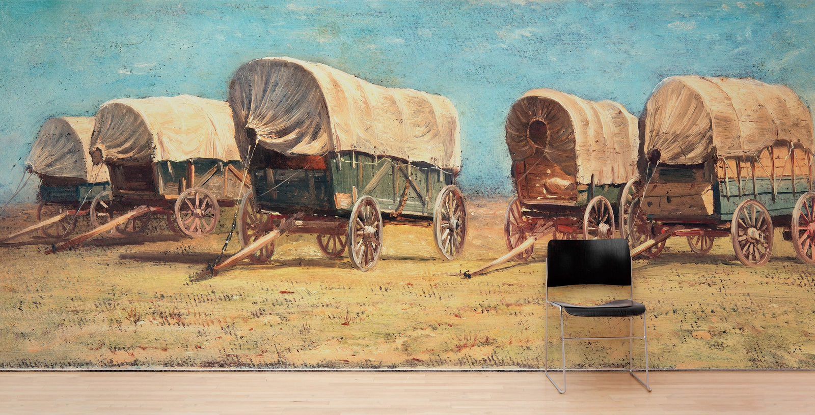Western Cowboy Theme Wall Mural Decor. Study of Covered Wagons by Samuel Colman. Painting Artwork. Peel and Stick Wallpaper. #6339