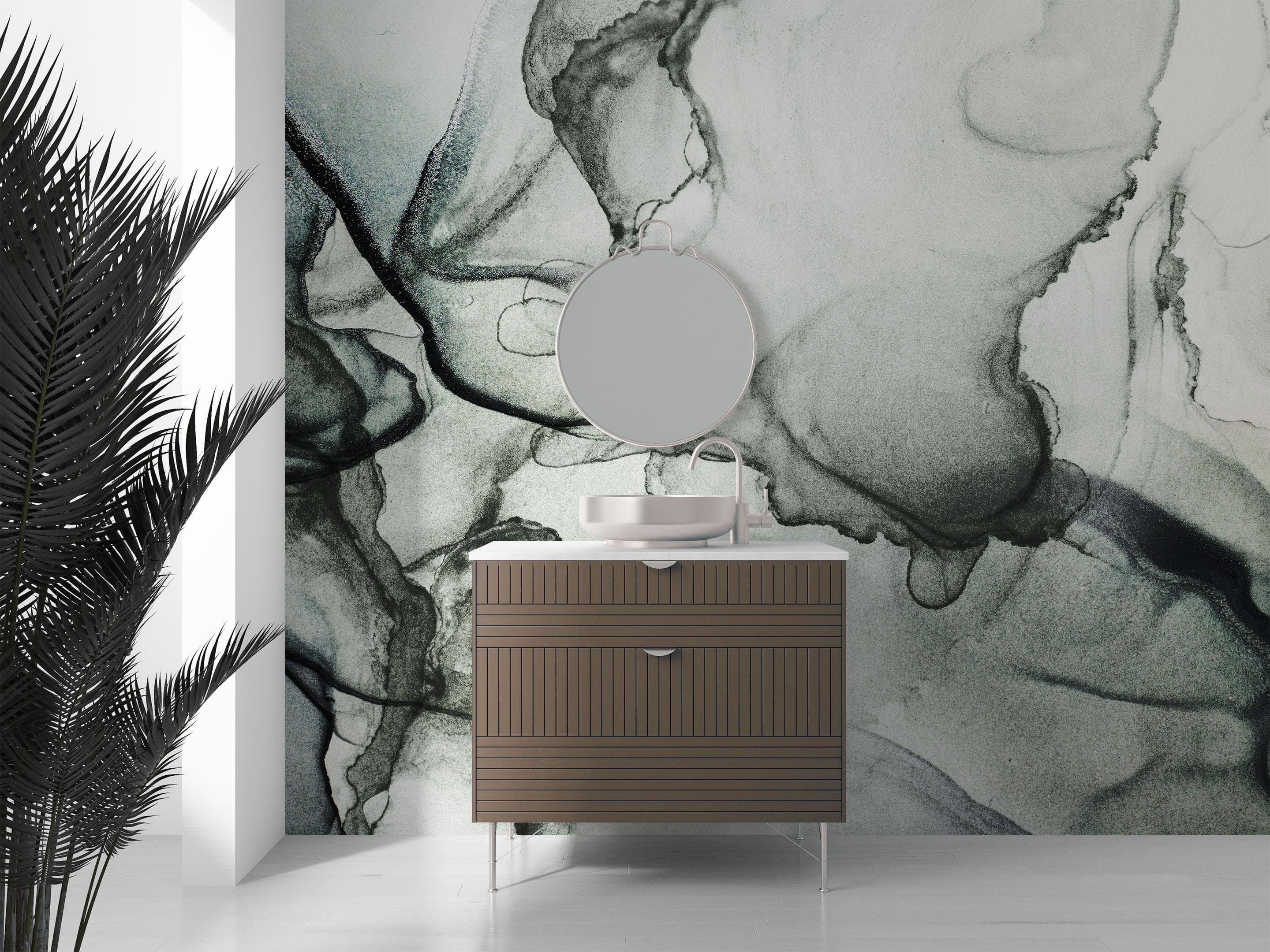 Abstract Black and White Fluid Alcohol Ink Painting Wall Mural. Peel and Stick Wallpaper. #6341