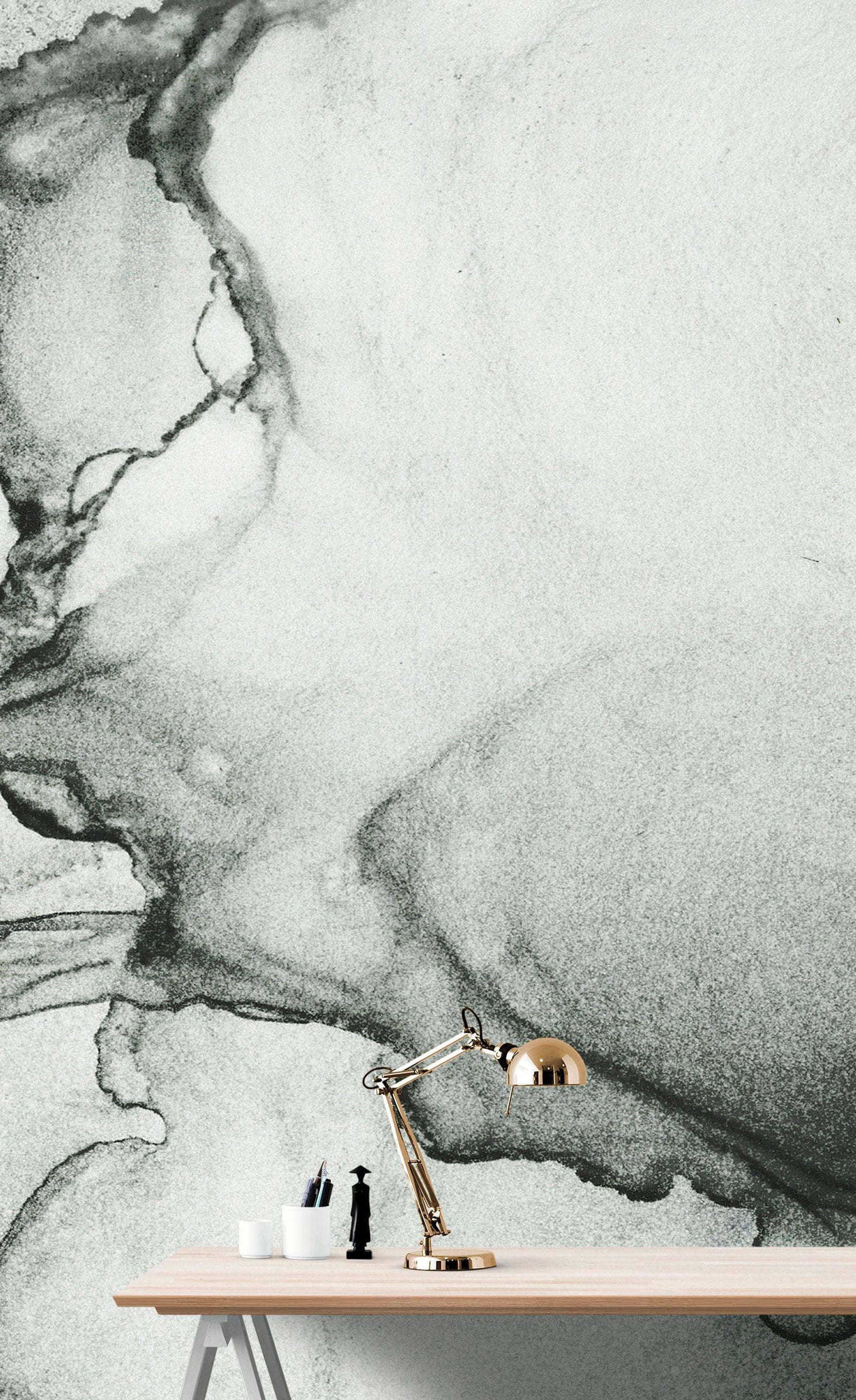 Abstract Black and White Fluid Alcohol Ink Painting Wall Mural. Peel and Stick Wallpaper. #6341