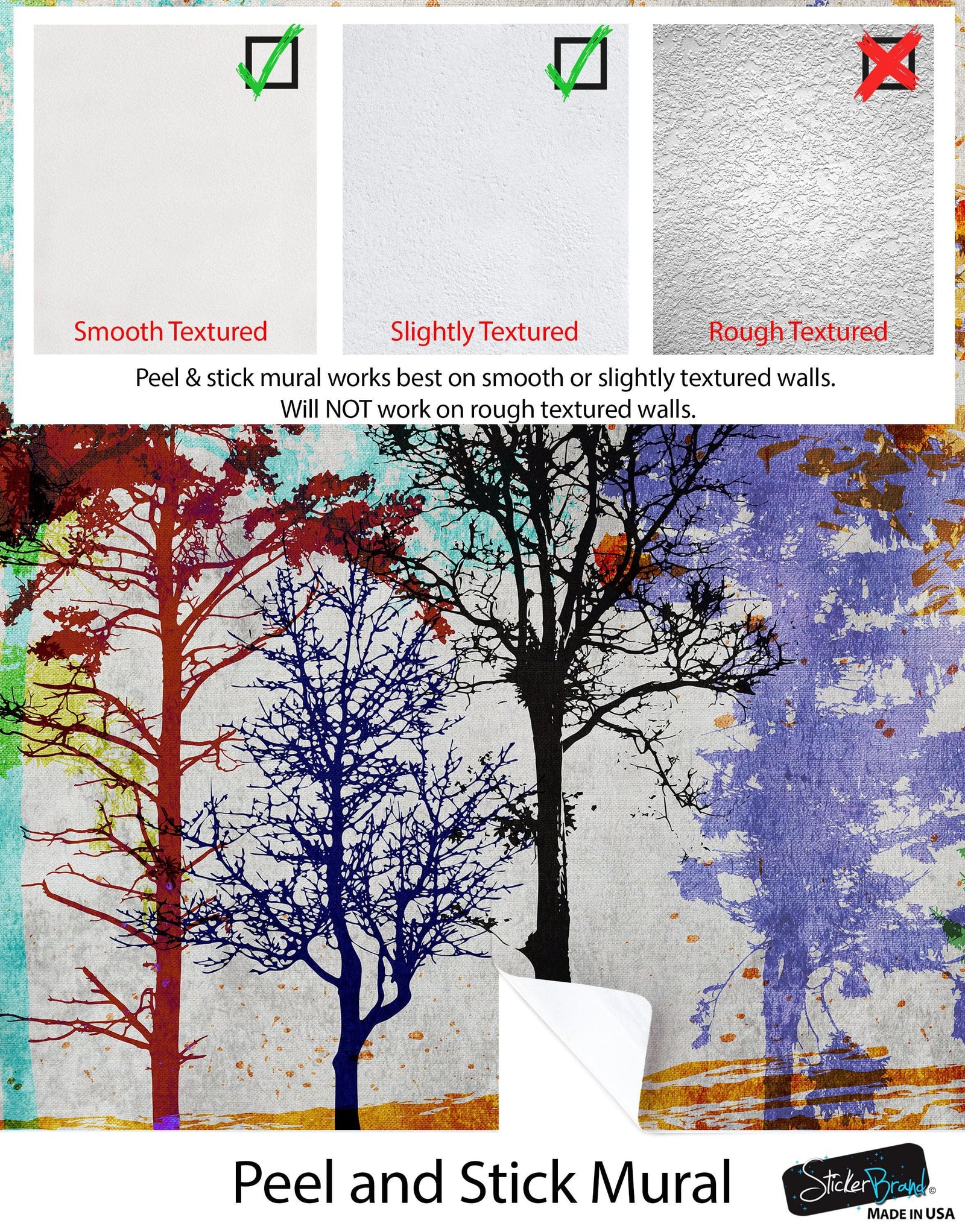 Forest Trees Wall Mural. Abstract Color Print. Peel and Stick Wallpaper / Removable Wall Mural. #6342