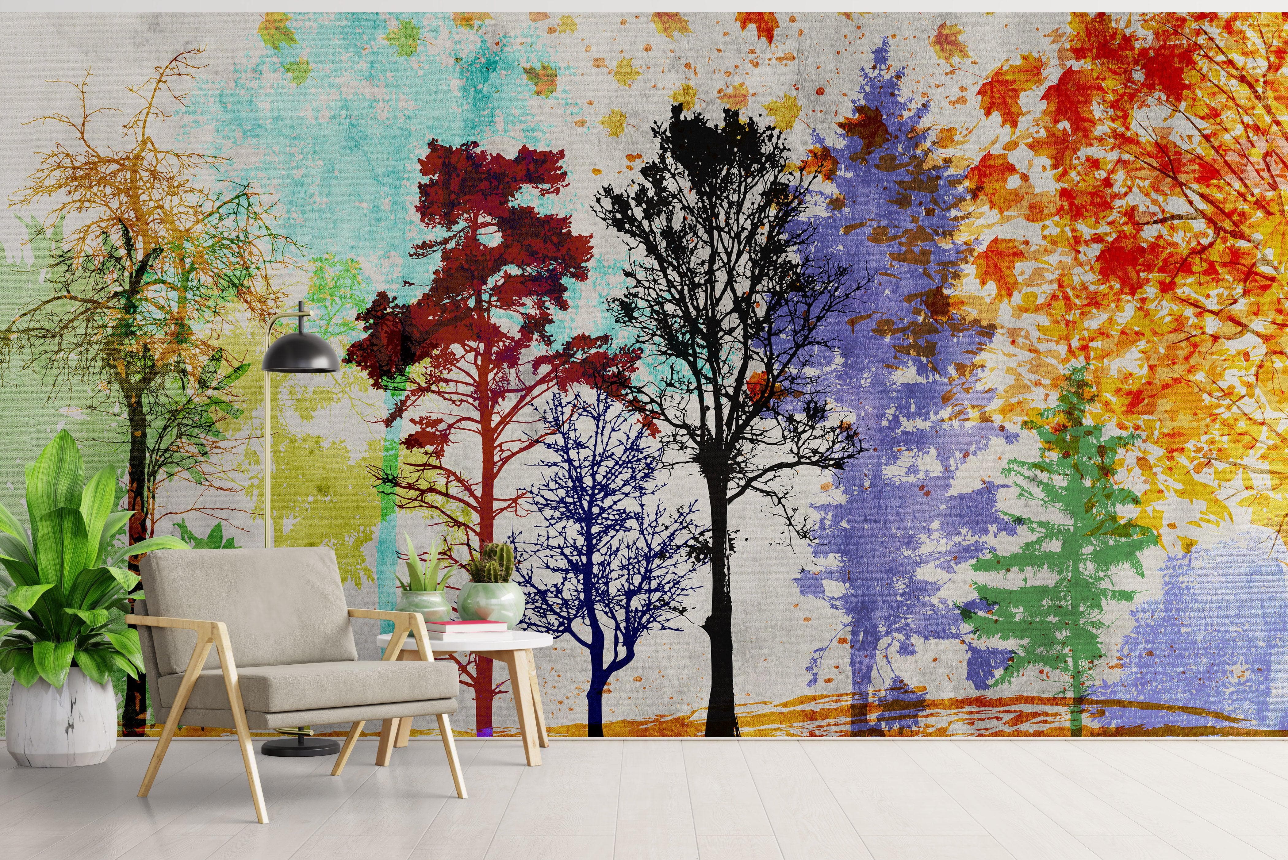 Forest Trees Wall Mural. Abstract Color Print. Peel and Stick Wallpaper / Removable Wall Mural. #6342