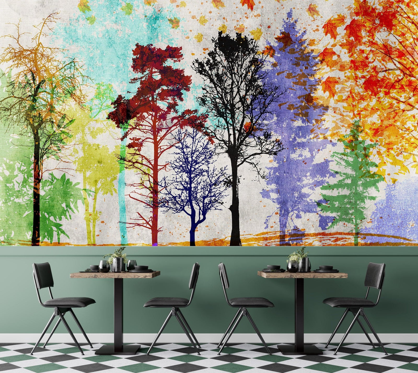 Forest Trees Wall Mural. Abstract Color Print. Peel and Stick Wallpaper / Removable Wall Mural. #6342