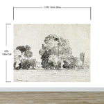 Forest Trees Wallpaper Peel and Stick Mural, Grove of Trees Drawing by Camille Pissarro. #6344