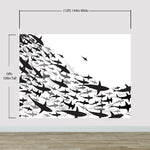 Shark Frenzy Underwater Wall Mural. Peel and Stick Wallpaper. Black and White Shark Silhouettes  #6347