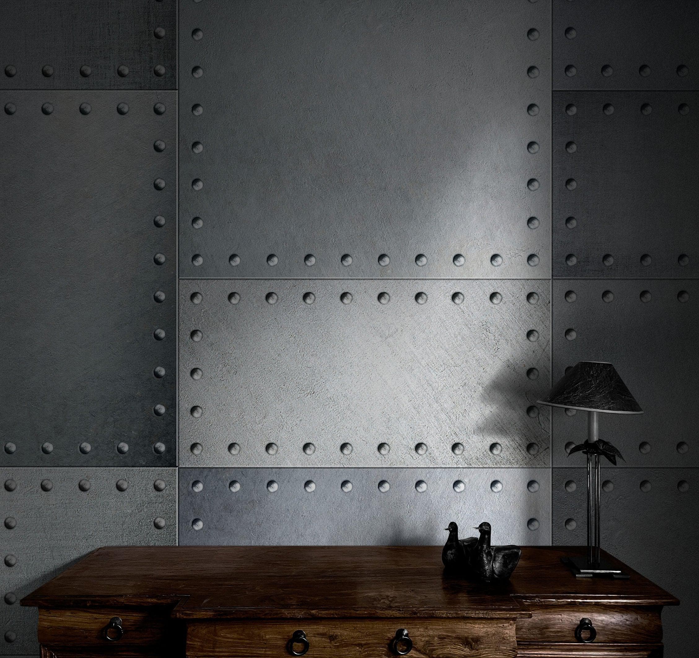 Stainless Steel Metal Grunge Design Wall Mural. Industrial Theme Peel and Stick Wallpaper. #6350