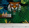 Hidden Tiger Behind Jungle Leaves Wall Mural. Peel and Stick Wallpaper. Safari Wildlife Illustration. #6351