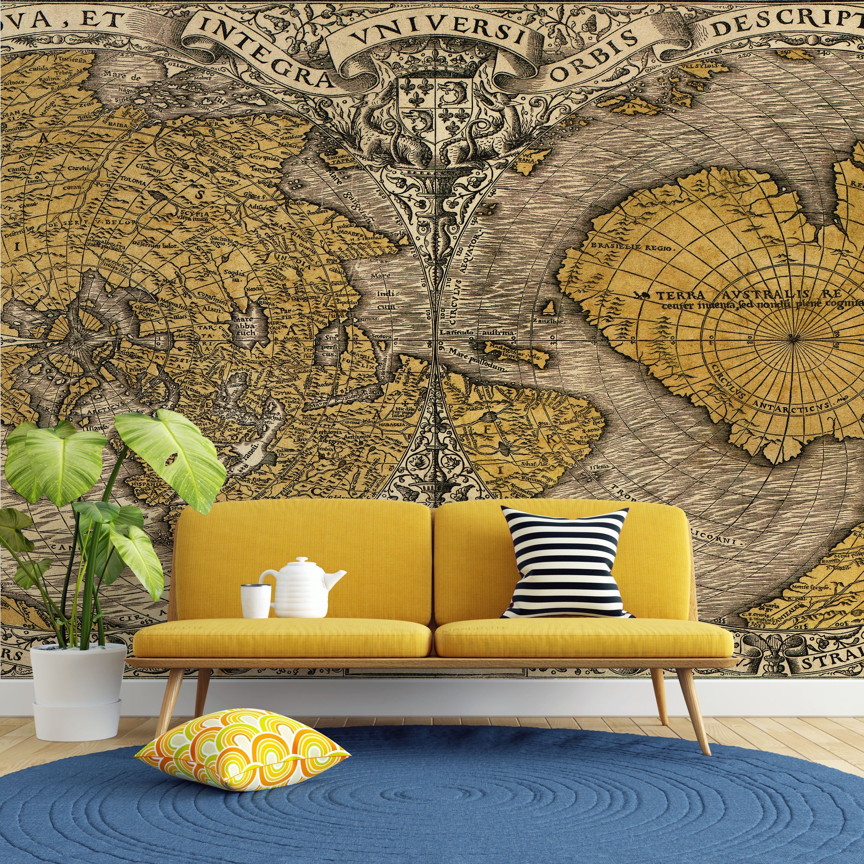 Vintage Antique World Map Wall Mural. Noua, et integra uniuersi orbis descriptio (1531) by Oronce Finé. #6352