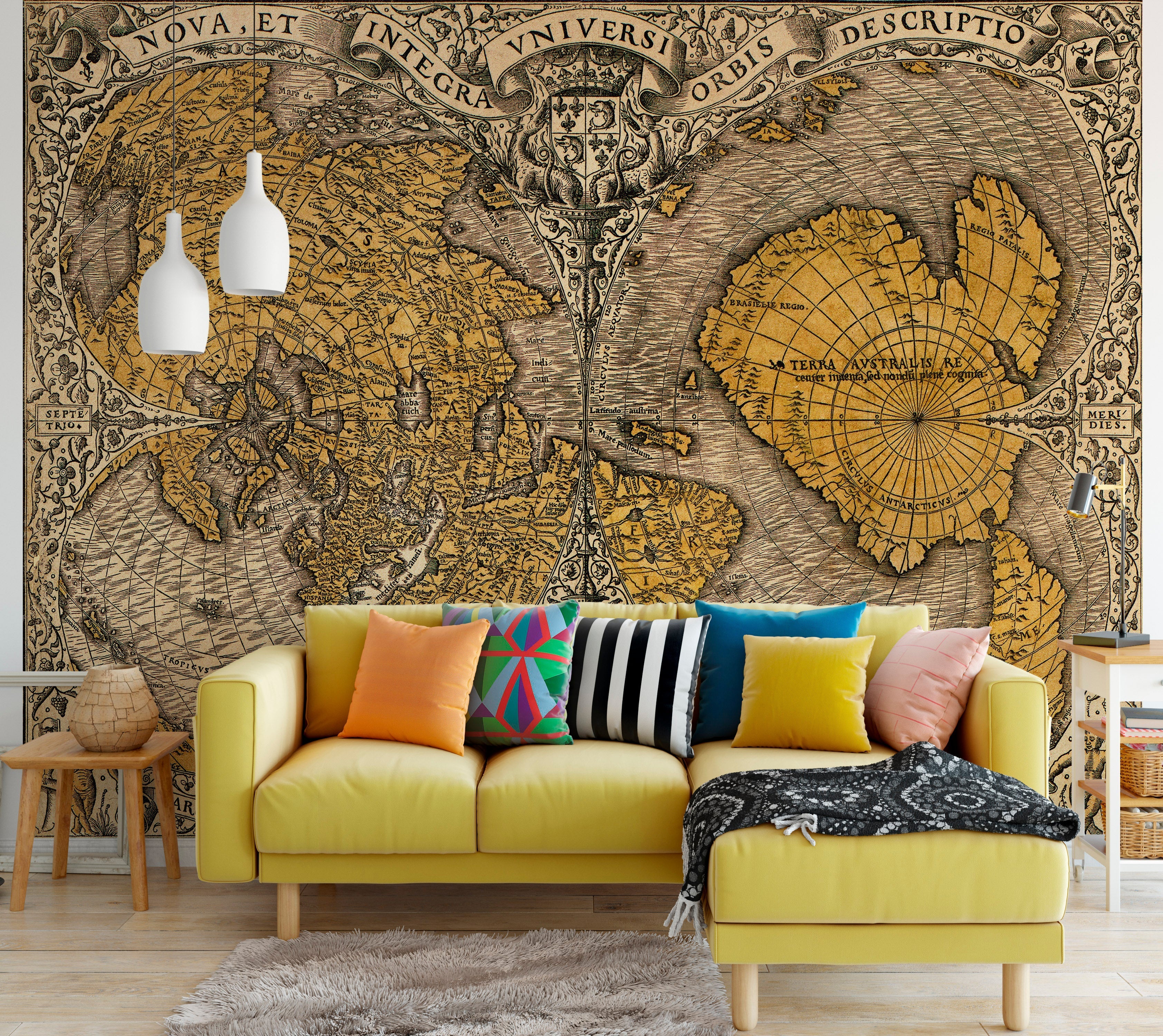 Vintage Antique World Map Wall Mural. Noua, et integra uniuersi orbis descriptio (1531) by Oronce Finé. #6352