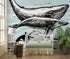 Whale, Dolphin, Killer Whale Wall Mural. Underwater Sea Life Drawing Design. Peel and Stick Wall Mural. #6354