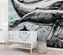 Whale, Dolphin, Killer Whale Wall Mural. Underwater Sea Life Drawing Design. Peel and Stick Wall Mural. #6354