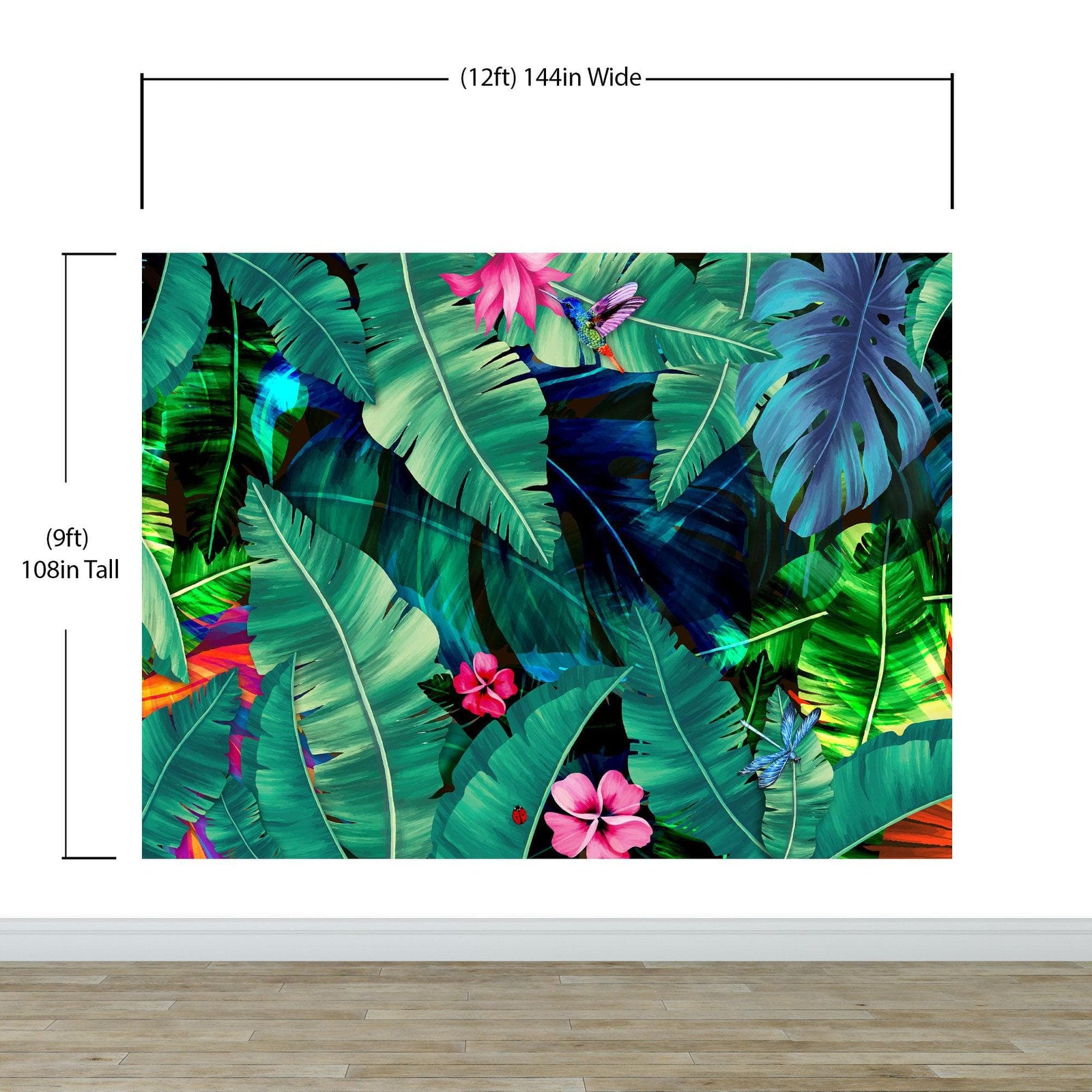 Rainforest Jungle Tropical Wallpaper. Green Flowers and Palm Tree Leaves Design. #6357