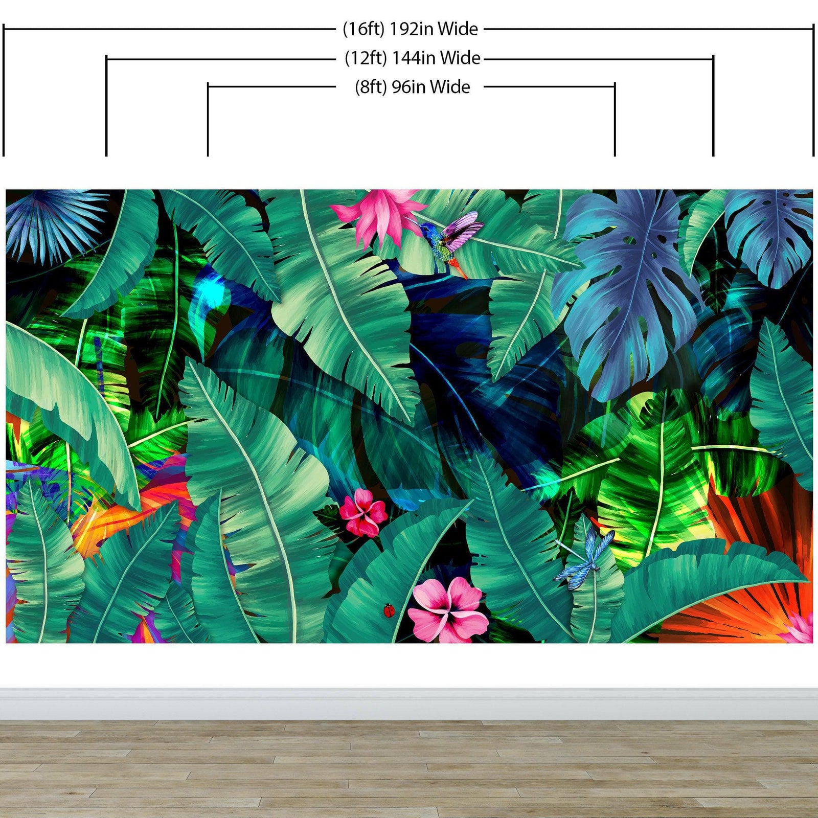 Rainforest Jungle Tropical Wallpaper. Green Flowers and Palm Tree Leaves Design. #6357
