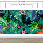 Rainforest Jungle Tropical Wallpaper. Green Flowers and Palm Tree Leaves Design. #6357