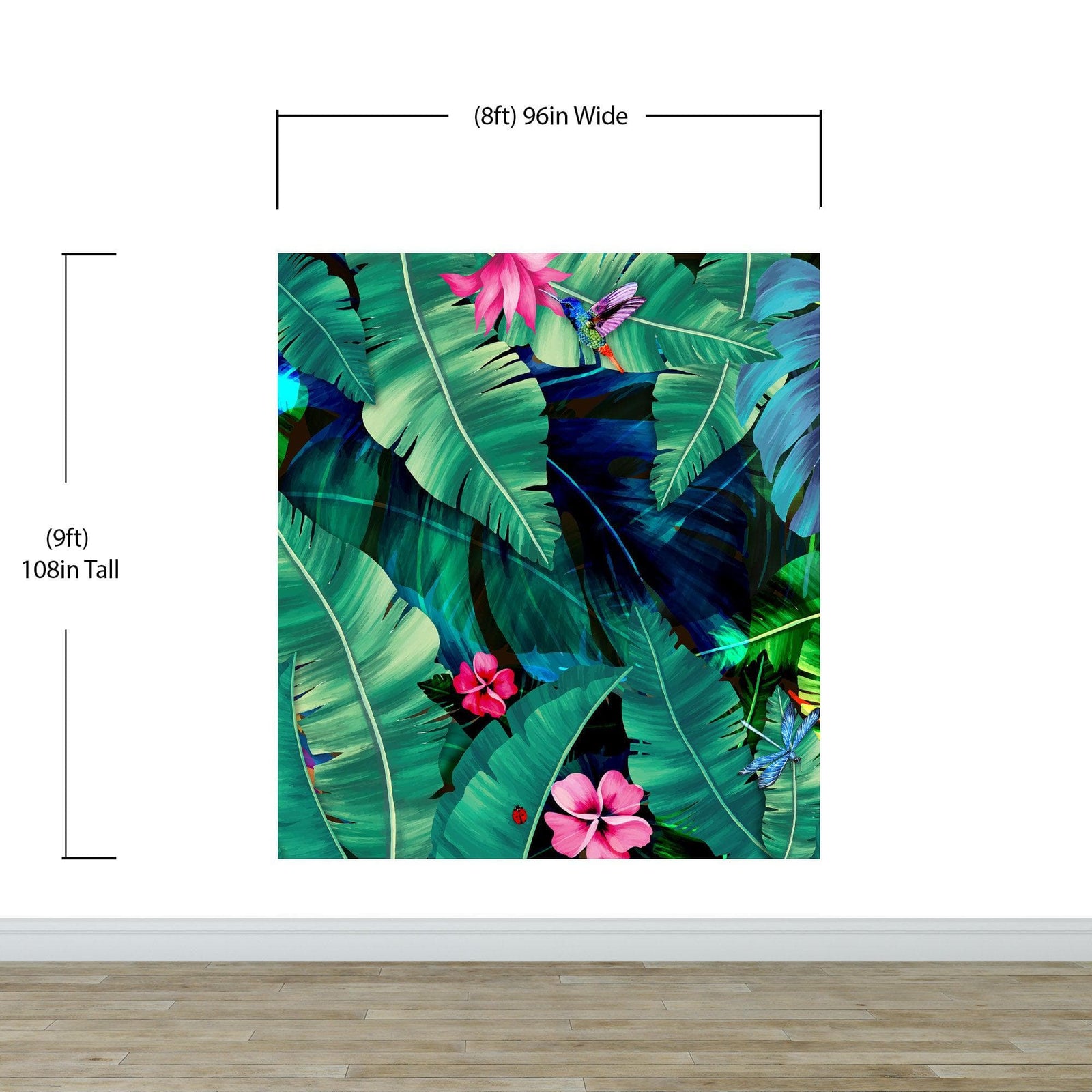 Rainforest Jungle Tropical Wallpaper. Green Flowers and Palm Tree Leaves Design. #6357
