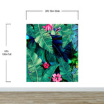 Rainforest Jungle Tropical Wallpaper. Green Flowers and Palm Tree Leaves Design. #6357