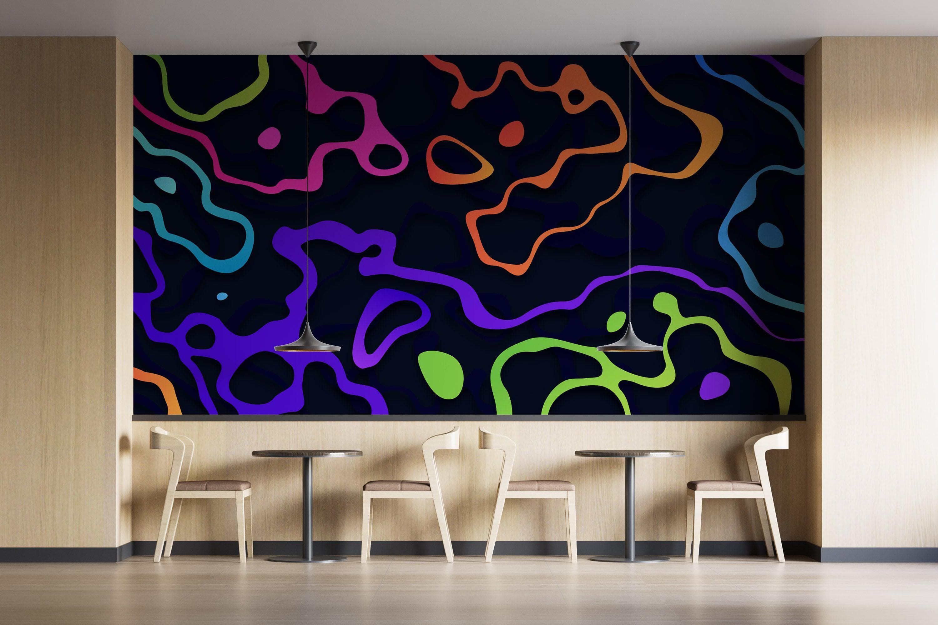 Colorful Abstract Fluid Lines Wallpaper. Peel and Stick Wall Mural. #6358