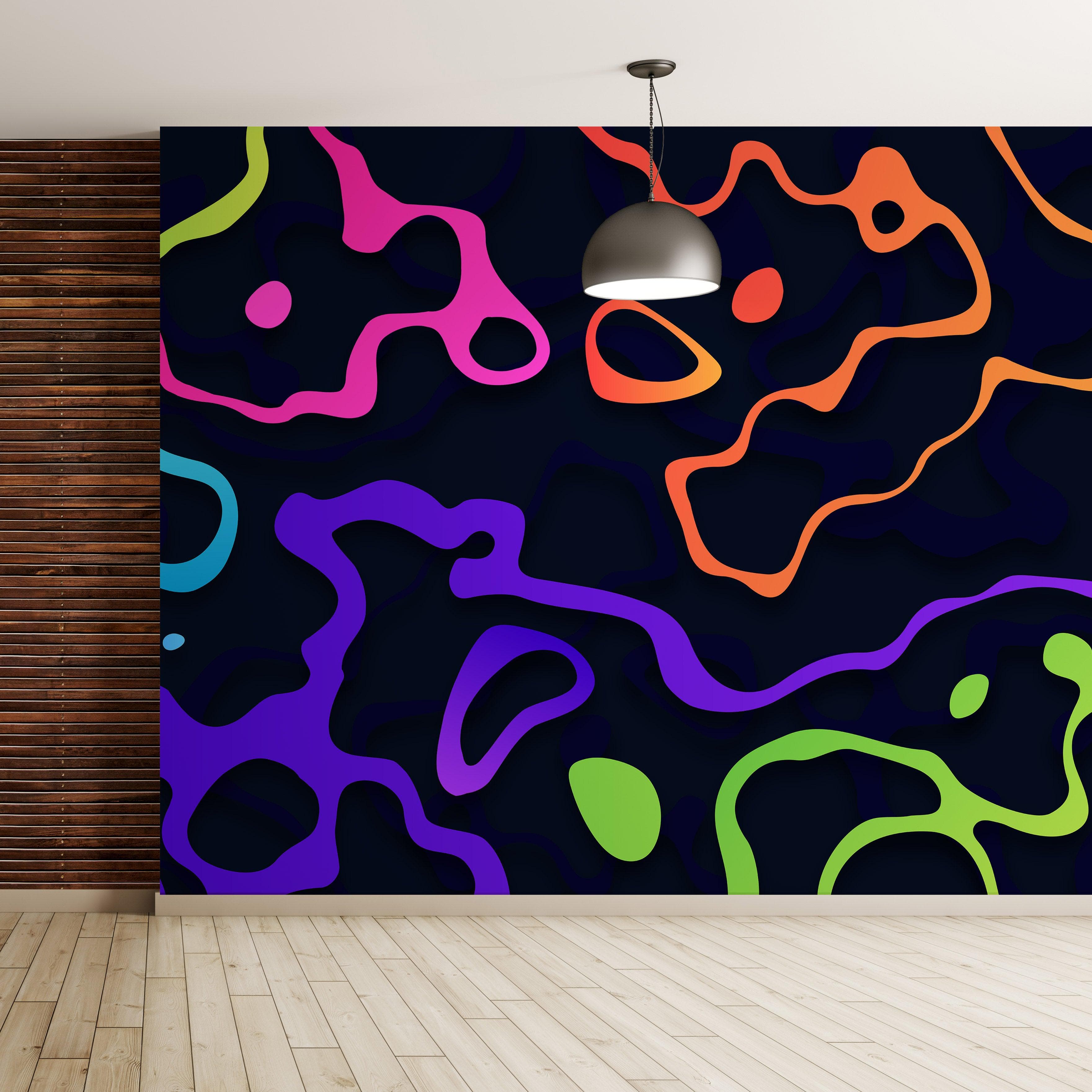 Colorful Abstract Fluid Lines Wallpaper. Peel and Stick Wall Mural. #6358