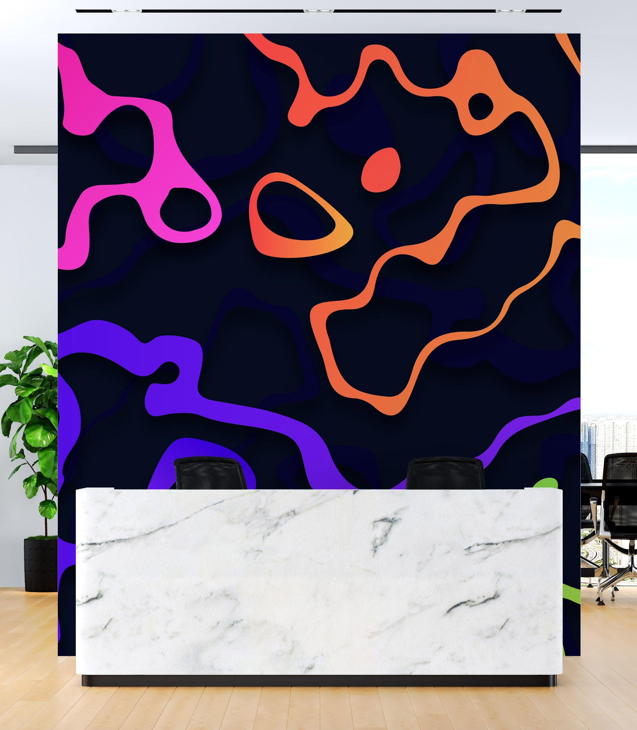 Colorful Abstract Fluid Lines Wallpaper. Peel and Stick Wall Mural. #6358