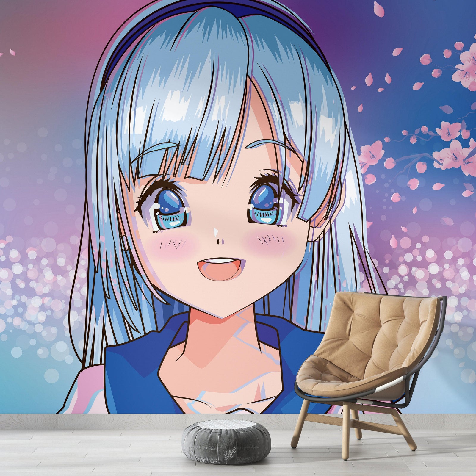 Cute Girl Anime Wall Mural. Japanese Style Animation Design. #6360