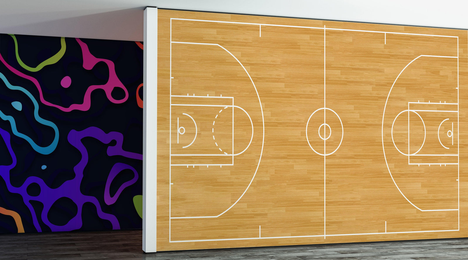 Basketball Court Hardwood Pattern Wall Mural. #6361