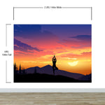Yoga Meditating On Top of Mountain View Wall Mural. Calm Sunrise Design Peel and Stick Wallpaper. #6364