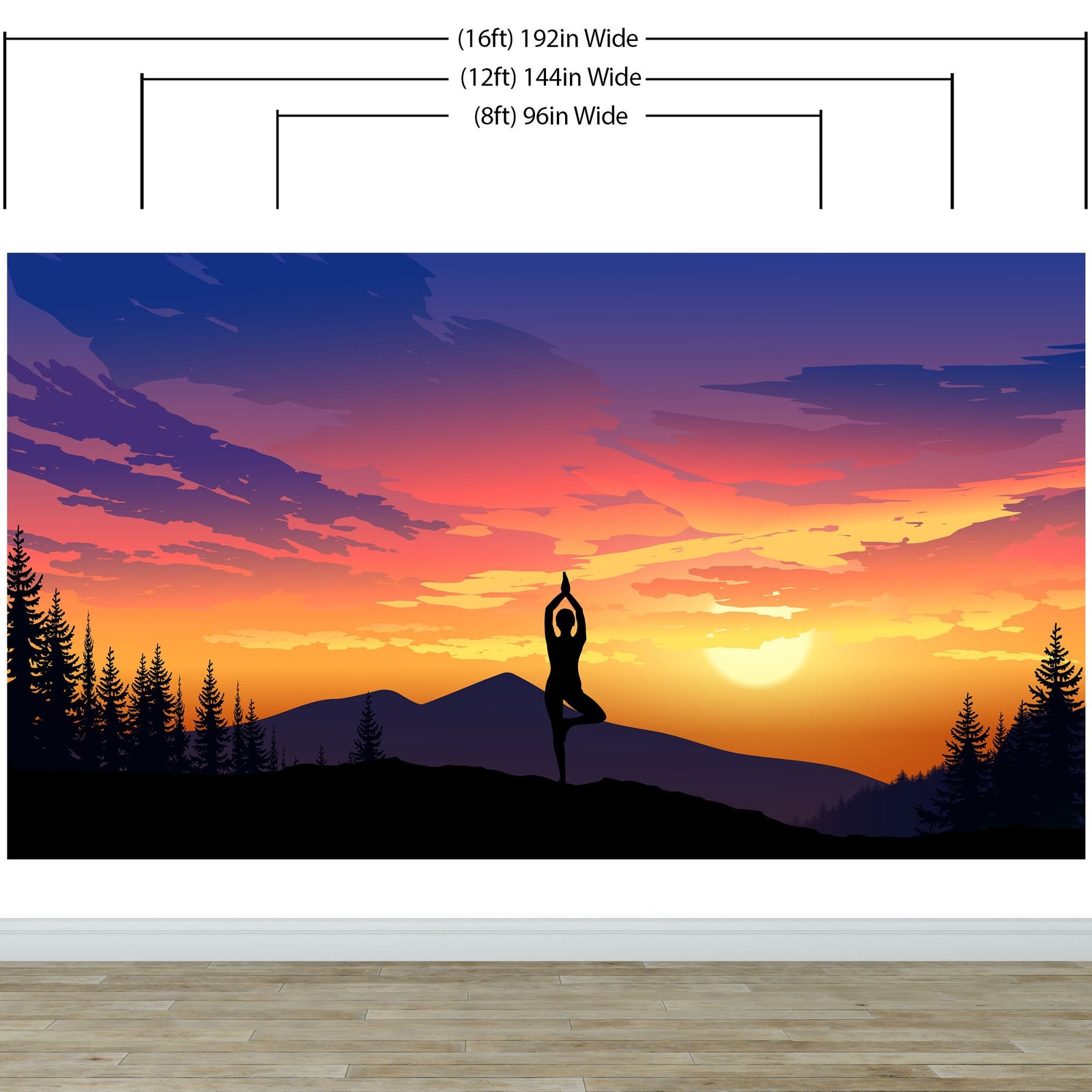 Yoga Meditating On Top of Mountain View Wall Mural. Calm Sunrise Design Peel and Stick Wallpaper. #6364